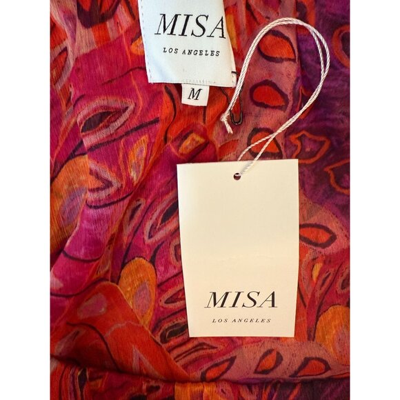 NWT Misa Los Angeles One-Shoulder Tiered Dress Butterfly Purple & Pink Chiffon S - Picture 8 of 12